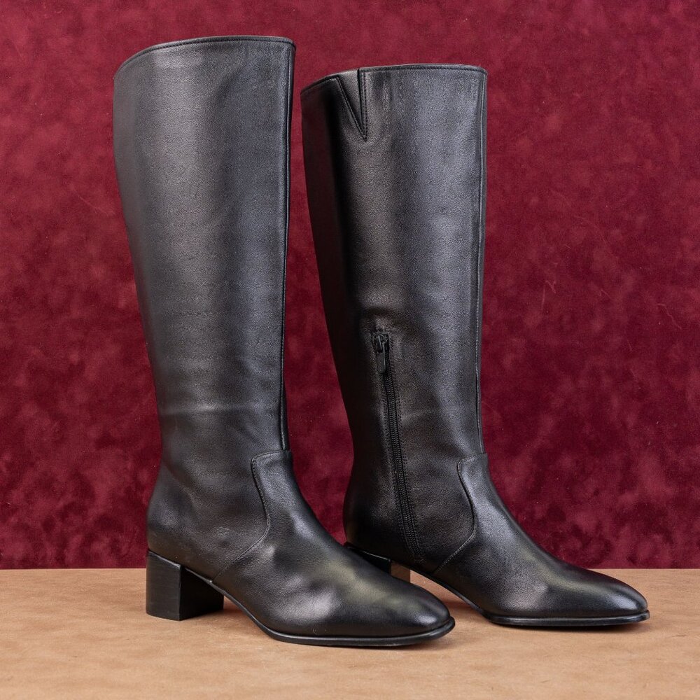 Vince Women Arabel Black Leather Zip Dress Riding Knee Boots sz 6.5US EUR36.5